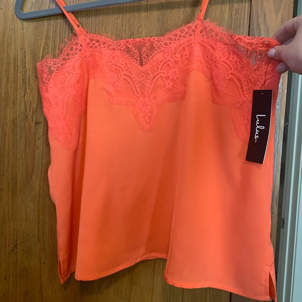 Lulu’s Maddox Coral Pink Satin Lace Cami